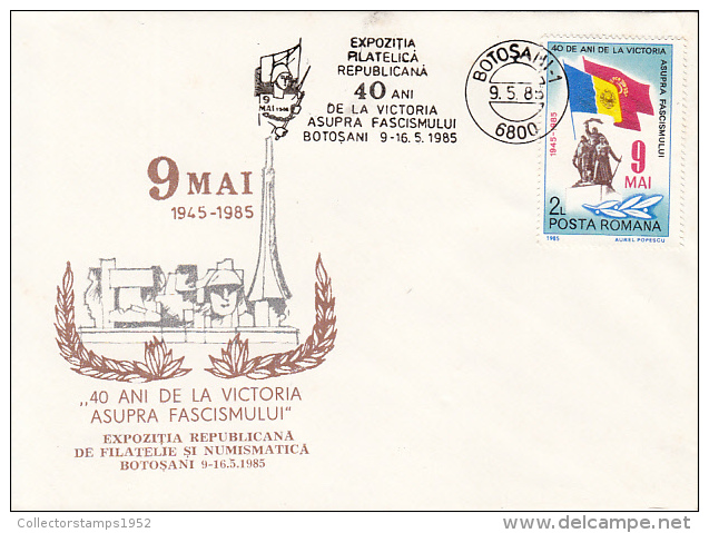 24182- VICTORY OVER FASCISM, MONUMENT, SPECIAL COVER, 1985, ROMANIA - Lettres & Documents