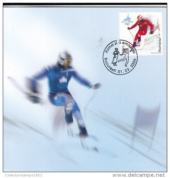 2455FM- TORINO'06 WINTER OLYMPIC GAMES, SKIING, MAXIMUM CARD, OBLIT FDC, 2006, ROMANIA - Winter 2006: Torino