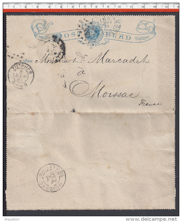 PAYS- BAS - 1891 -  ENTIER POSTAL 5 Cent DE ZUTPHEN A DESTINATION DE MOISSAC - FR - - Postal Stationery