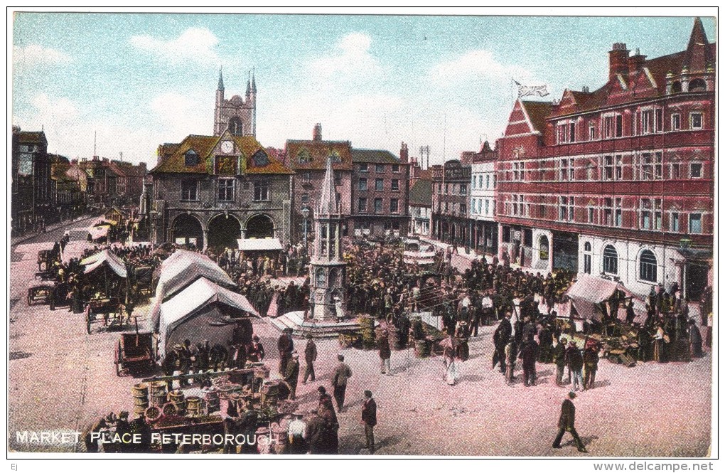 Market Place, Peterborough (market Stalls, Cart) Early Unused Postcard By JHD, Peterborough - Northamptonshire