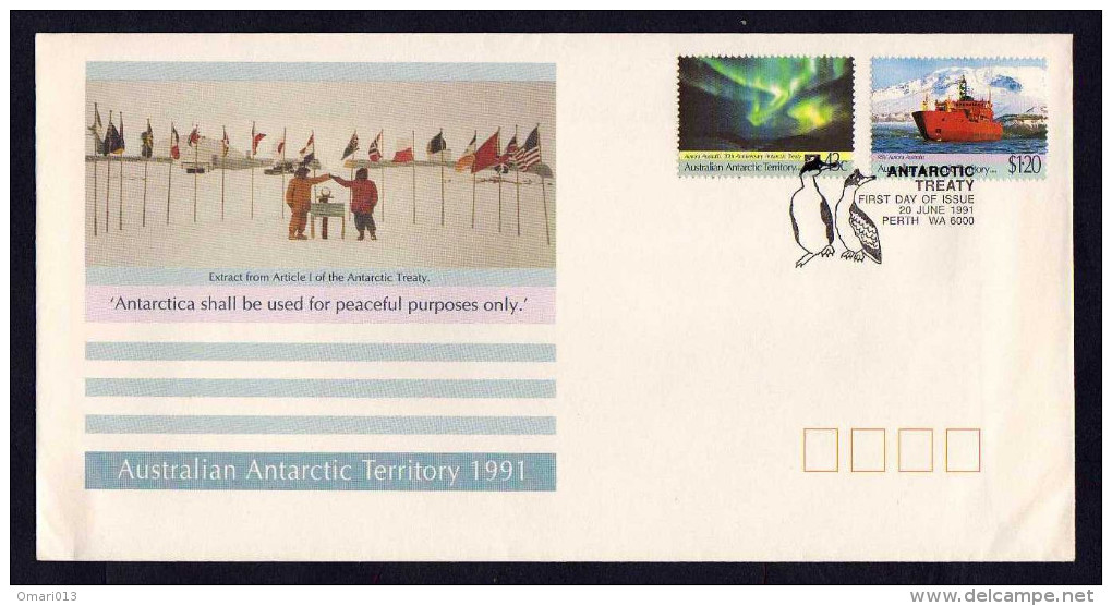 AAT ( Australian Antarctic Territory )- FDC- 1991- Traité De L´Antarctique ( Antarctic Treaty)- Flags, Animals - FDC