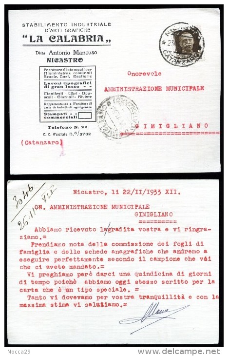 NICASTRO - LAMEZIA TERME - 1933 - STABILIMENTO ARTI GRAFICHE  " LA CALABRIA" (INT149) - Lamezia Terme