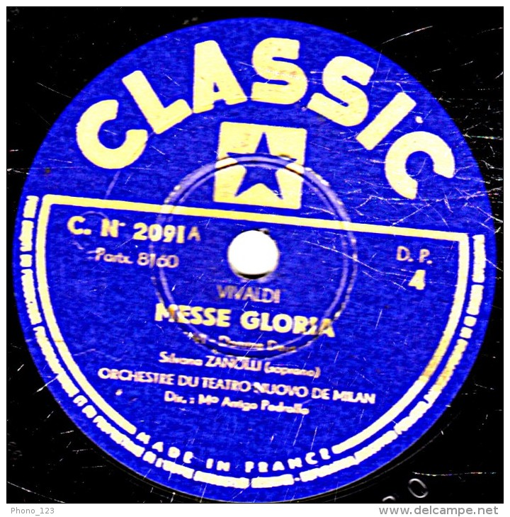 78 Trs - 30 Cm - état TB - ORCHESTRE DU TEATRO NUOVO DE MILAN -MESSE GLORIA Vivaldi (voir étiquettes) - 78 T - Disques Pour Gramophone