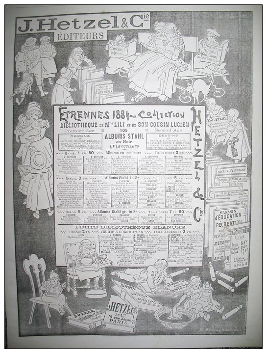 PUBLICITE DE PRESSE HETZEL ETRENNES BIBLIOTHEQUE ALBUM STAHL FRENCH AD 1884 - Publicités