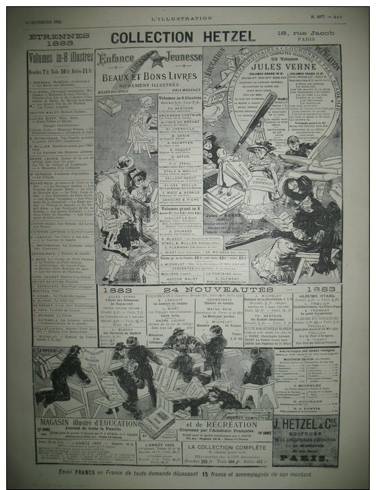 PUBLICITE DE PRESSE HETZEL ETRENNES ENFANCE ET JEUNESSE JULES VERNE AD 1882 - Publicités