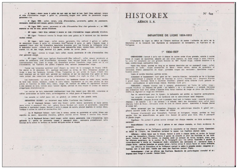 Historex - TENUES - Documentation - Infanterie De Ligne (1807-1812) N° 2 - Uniformes