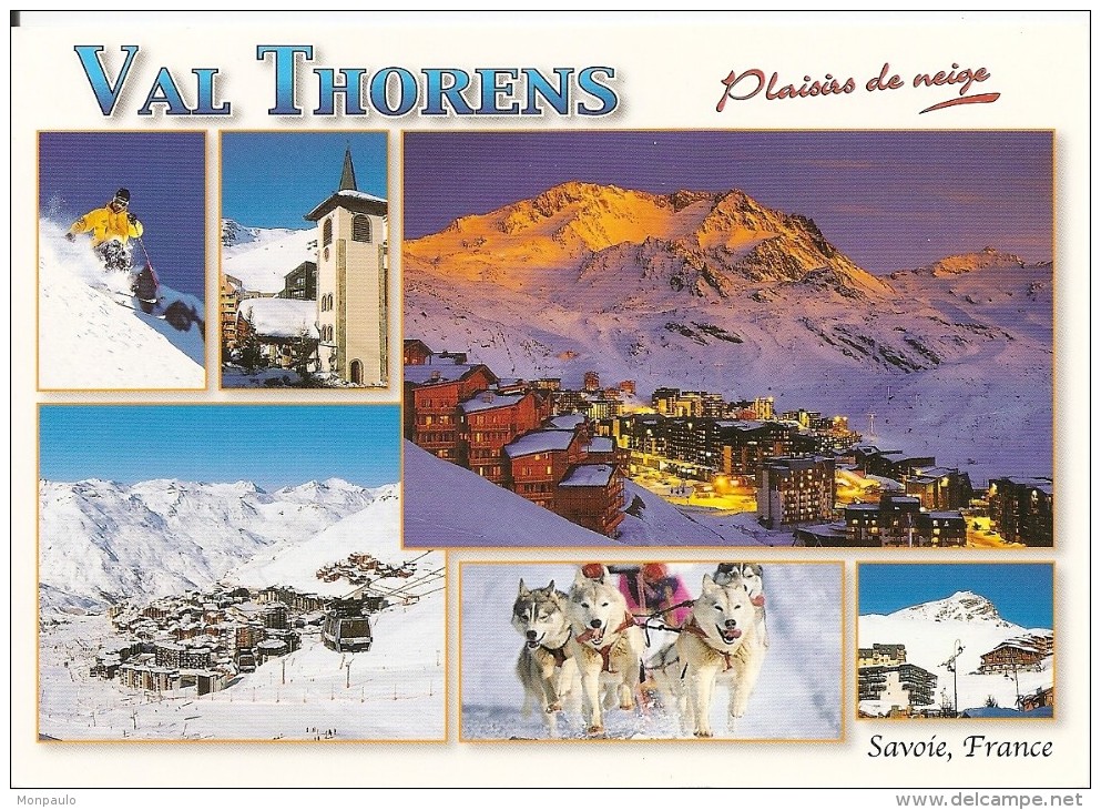 73. CPM. Savoie. Val Thorens. Station Au Coeur De L'hiver, Vues Diverses (2 Cartes) (huskys, Ski, Auto, Coucher Soleil) - Val Thorens