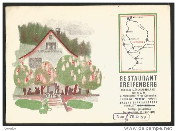 NEUTHAL ZH Bäretswil Bauma Restaurant GREIFENBERG 1960 - Bäretswil