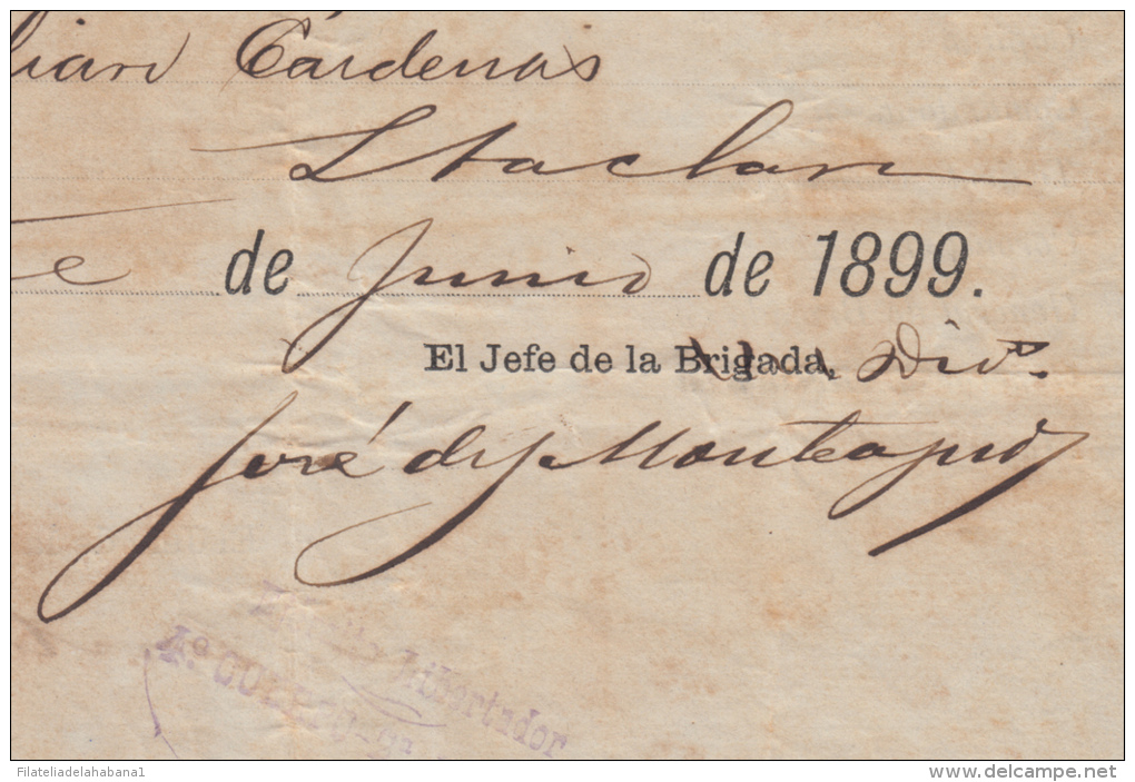 *BE436 CUBA INDEPENDENCE WAR GENERAL DE DIVISION JOSE MONTEAGUDO SIGNED 1896 - Other & Unclassified