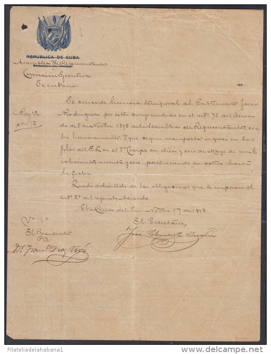 *BE443 CUBA INDEPENDENCE WAR CORONEL FRANCISCO DIAZ VIVO SIGNED DOC 1898 - Other & Unclassified