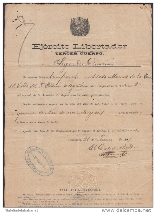 *BE470 CUBA INDEPENDENCE WAR GERNAL DE BRIGADA MAXIMILANO RIOS GONZALEZ 1899 - Other & Unclassified