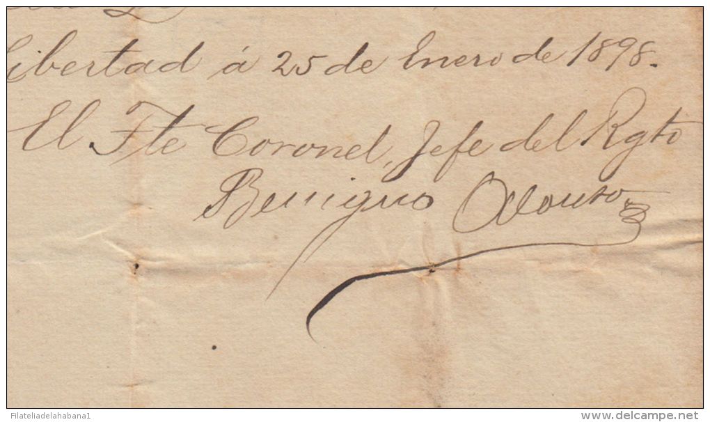 *BE474 CUBA INDEPENDENCE WAR CORONEL BENIGNO ALONSO RIVERO SIGNED DOC 1898 - Other & Unclassified