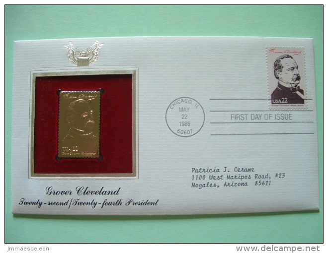 USA 1986 FDC Cover Presidents Gold Replica 23K - Grover Cleveland - Statue Of Liberty - Lettres & Documents