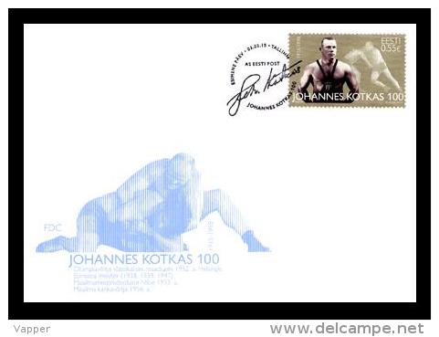 Wrestling J. Kotkas 100 - Olympic Gold Estonia 2015  Stamp FDC Mi 815 - Verano 1952: Helsinki