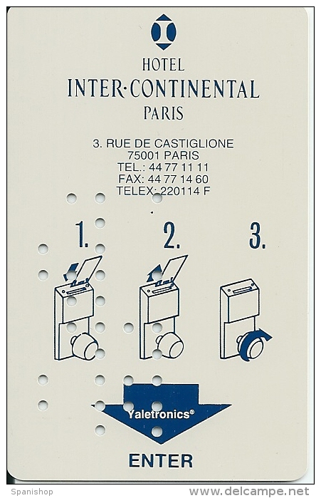 HOTEL INTERCONTINENTAL PARIS, AMERICAN AIRLINES IN REVERSE , Llave Clef Key Keycard Karte - Etiketten Van Hotels