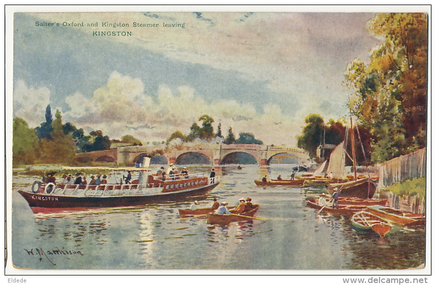 Salter's Oxford And Kingston Steamer Leaving Kingston  Art Card Signed - London Suburbs
