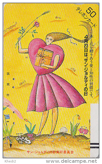 Télécarte Ancienne Japon / 110-22456 - FEMME / Dessin CROCODILE - GIRL Japan Front Bar Phonecard / Krokodil - 1770 - Japan