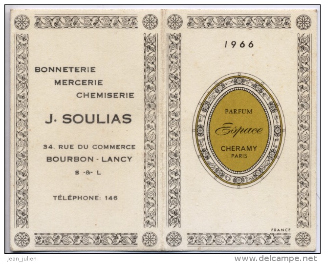 71 - BOURBON LANCY - PETIT CALENDRIER PARFUME   -  1966  -  Parfum ESPACE De CHERAMY PARIS  - - Formato Piccolo : 1961-70