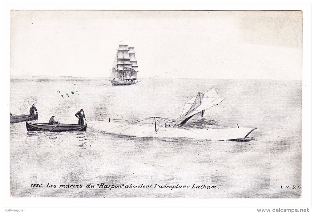 AK  #1836 Les Marins Du Navire Harpon Abordent L´aéroplane Latham - Accidents