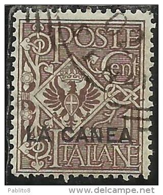 LA CANEA 1905 SOPRASTAMPATO D´ITALIA ITALY OVERPRINTED CENT. 1 C USATO USED OBLITERE´ - La Canea