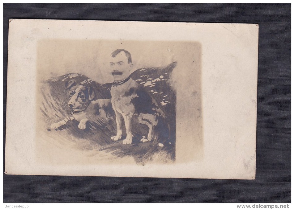 Carte Photo - Surrealisme - Chien à Tete D´ Homme ( Montage  Cachet Départ Seine Et Marne - Fotografía