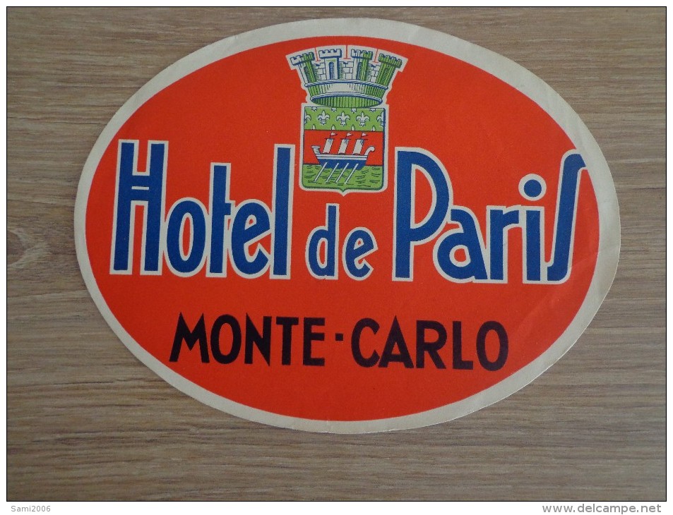 ETIQUETTE HOTEL HOTEL DE PARIS MONTE CARLO - Etiquettes D'hotels