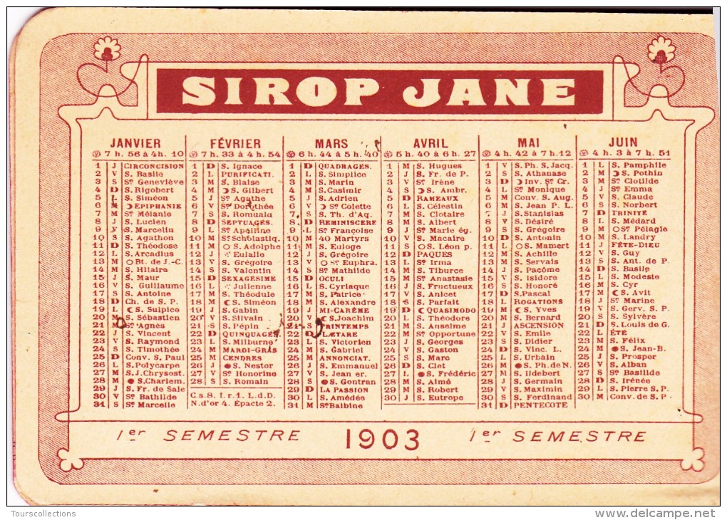 CALENDRIER Miniature Ancien ART NOUVEAU De 1903 @ Format Carnet Calepin 11 X 7,3 Cm PUB Sirop Jane Poudre Cap Pharmacie - Petit Format : 1901-20