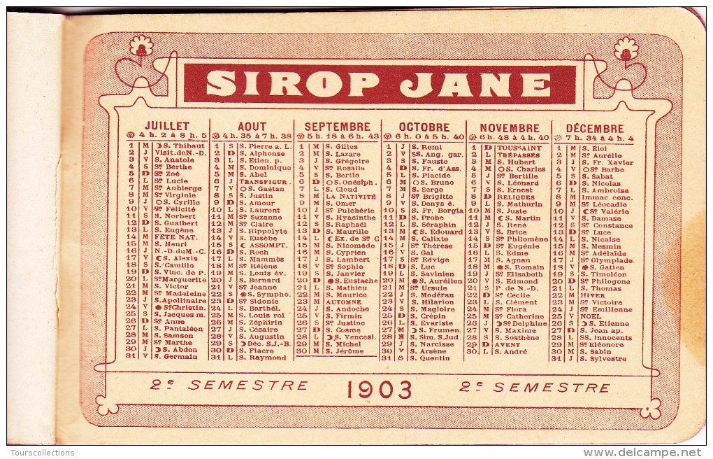 CALENDRIER Miniature Ancien ART NOUVEAU De 1903 @ Format Carnet Calepin 11 X 7,3 Cm PUB Sirop Jane Poudre Cap Pharmacie - Kleinformat : 1901-20