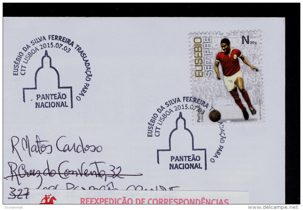 Inhumation Eusébio Au Panthéon Football Coupe Du Monde SLB Benfica Soccer 1966 World Cup Cover VERY RARE Portugal Sp3397 - Flammes & Oblitérations