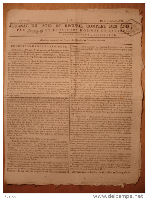 JOURNAL DU SOIR 31 MARS 1799 - ARMEE DU DANUBE CONSPIRATION ROYALE DU TARN GUIBAL GRACH SAVANELLE ANGLAIS FAUSSE MONNAIE - Kranten Voor 1800