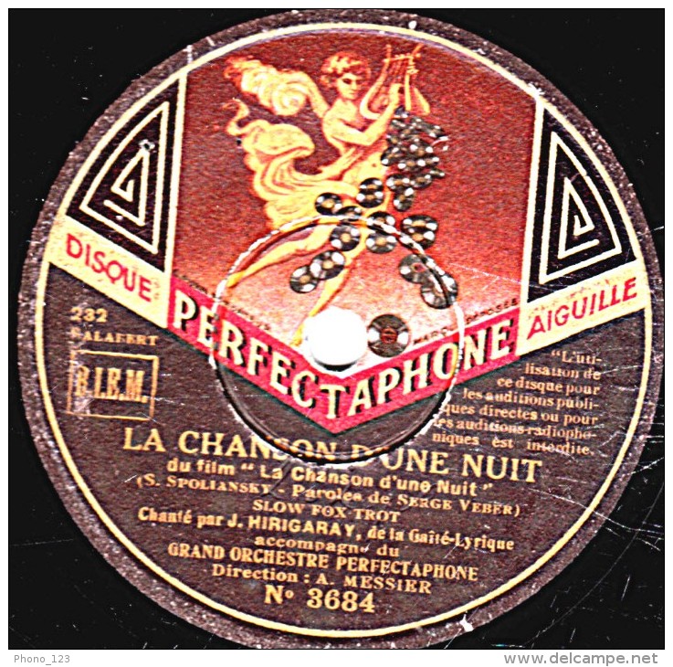 78 Trs - 25 Cm - état B - HIRIGARAY - LA CHANSON D'UNE NUIT - NINON,JE VOUS AIME - 78 T - Disques Pour Gramophone