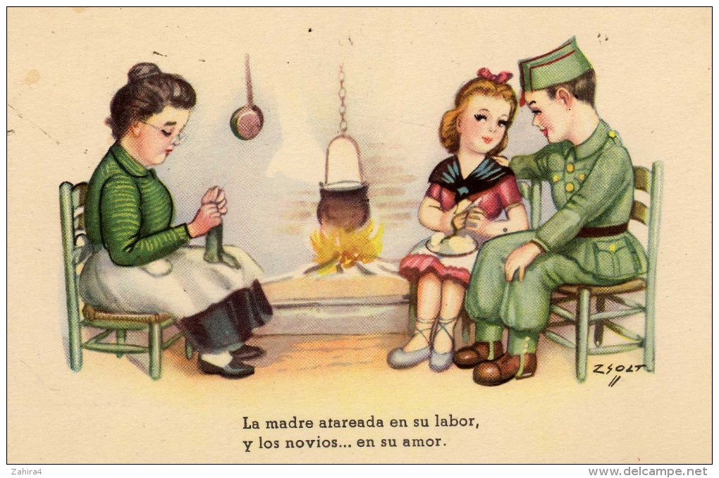 Espagne - Enfants - Couple - Amoureux - Militaire - Cheminée - Femme - C M B - Serie N° 103 - Zsolt