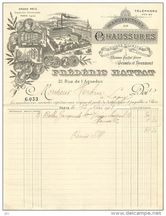 FACTURE LETTRE : PARIS . FREDERIC HATTAT . MANUFACTURE DE CHAUSSURES . 1901 . - Autres & Non Classés