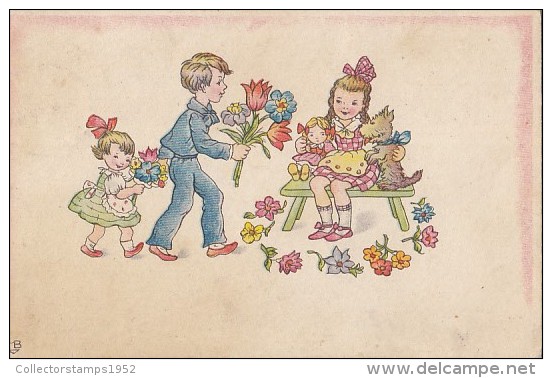 24470- ILLUSTRATION, M. BILLING- DECLARATION OF LOVE, CHILDRENS, FLOWERS, TOYS - Billing, M.