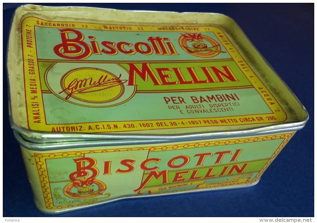 Scatole - M#0H21 SCATOLA LATTA PUBBLICITA' BISCOTTI MELLIN anni '40