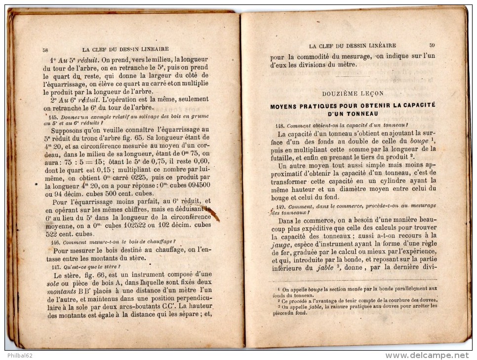 Petit Livret : La Clef Du Dessin Linéaire, De L'arpentage Et Du Cubage Par A.J. Viaud. - 12-18 Ans