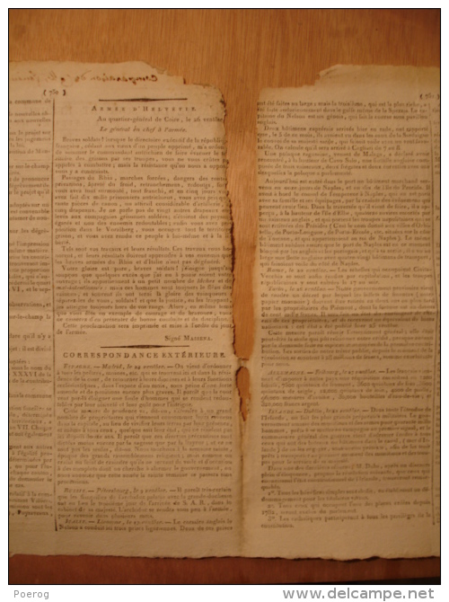 JOURNAL DU SOIR DU 8 GERMINAL AN VII (28 MARS 1799) - PROCLAMATION DU GENERAL CERVONI BELGIQUE - SARTHE - FONCIER - Periódicos - Antes 1800