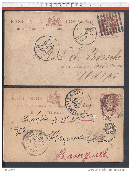 INDE - ETATS PRINCIERS -  LOT DE SIX CARTES ENTIERS POSTAUX VOYAGES + UNE NEUVE -