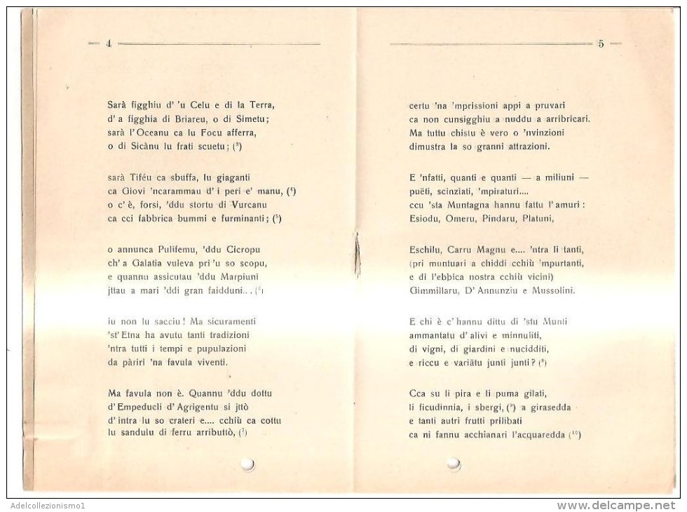 76417) Libretto In Prosa Siciliana Della 7° Adunata Nazionale Del C.a.i. "L'ETNA" Del Dott.vitt. Emanuele Maggio 1937-XV - Poesía