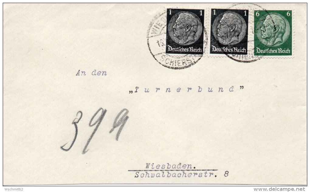 DR Ortsbrief WIESBADEN-SCHIERSTEIN 1937 Mit 512 (2) + 516 - Autres & Non Classés