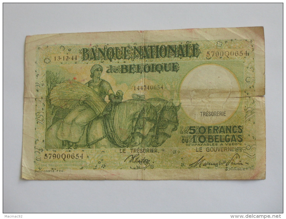 50 Francs Ou 10 Belgas 1944 - Banque Nationale De Belgique **** EN ACHAT IMMEDIAT **** - 50 Franchi-10 Belgas