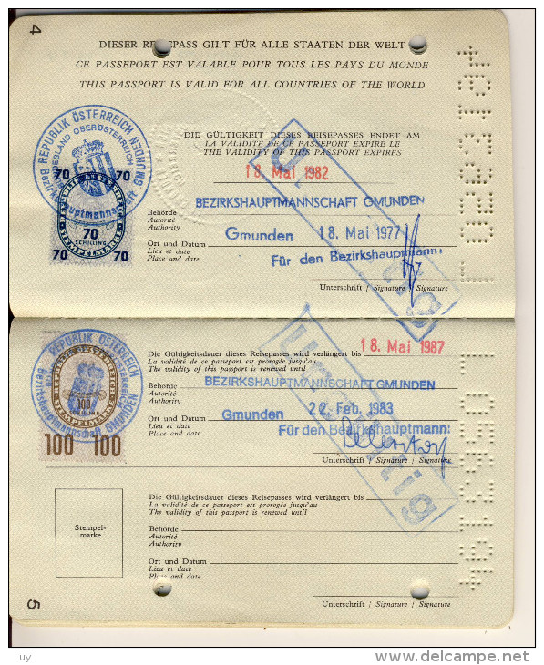 PASSPORT AUSTRIA, Reisepass  - 1977 - 1987, M. Stempelmarken Und Verlängerung; Extention Fiscal Tax Stamp - Historical Documents