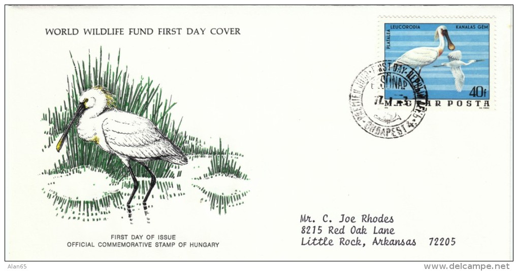 Hungary #2457 FDC, 40f Value World Wildlife Fund, Spoonbill Bird 1977 Issue Postage Stamp - FDC