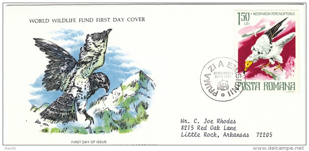 Romania #2714 FDC, 1.50 Lei Value World Wildlife Fund, Egyptian Vulture, 1977 Issue Postage Stamp - FDC