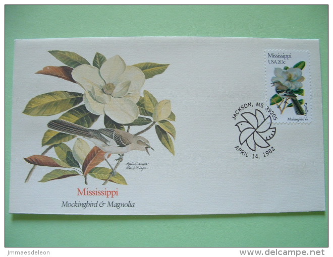 USA 1982 FDC Cover -  State Bird And Flower - Mississippi Mockinbird And Magnolia - Covers & Documents