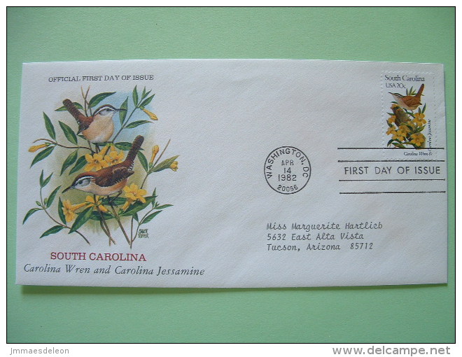 USA 1982 FDC Cover -  State Bird And Flower - South Carolina Wren And Jassamine - Covers & Documents