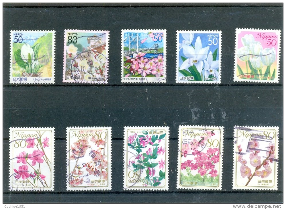 Petit Lot " JAPON " - 10 Différents - Fleurs - Collections, Lots & Séries