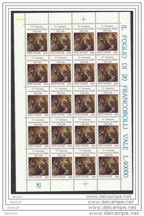 1991 Vaticano Vatican SANTA BRIGIDA 20 Serie Di 2v. In Foglio MNH** Sheets - Nuovi