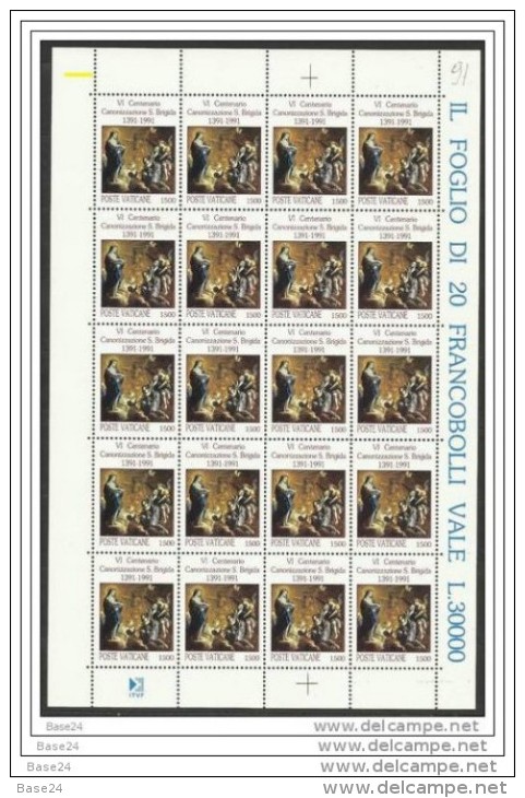 1991 Vaticano Vatican SANTA BRIGIDA 20 Serie Di 2v. In Foglio MNH** Sheets - Nuovi