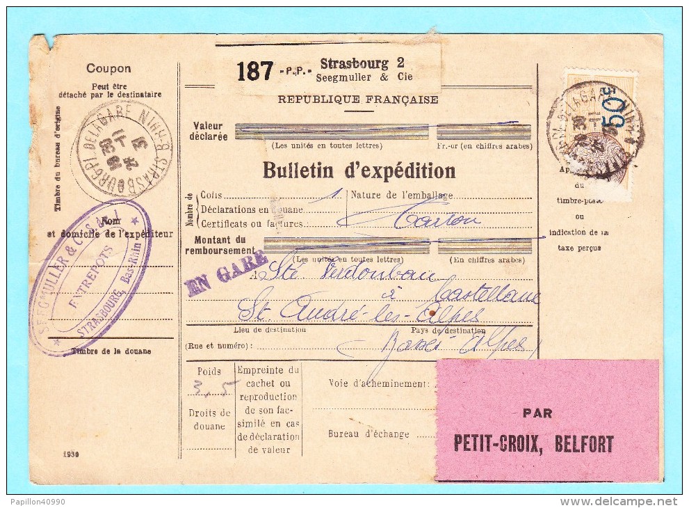 Bulletin D´ Expédition Poste FRANCE Stasbourg 2 Seegmulle... - Lettres & Documents